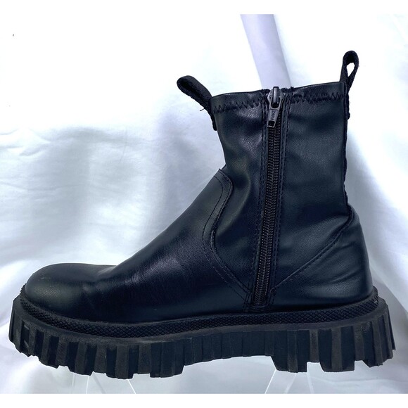 Zara Women's Size EU 35 US 4.5 Faux Leather Zip Platform Midi Booties Black 1554 - Picture 5 of 12